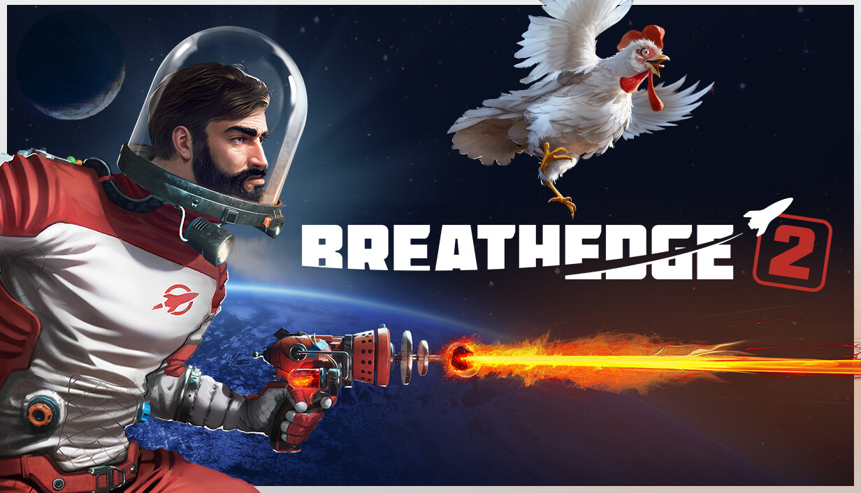 Breathedge 2 official Steam key art featuring the Man and Chicken